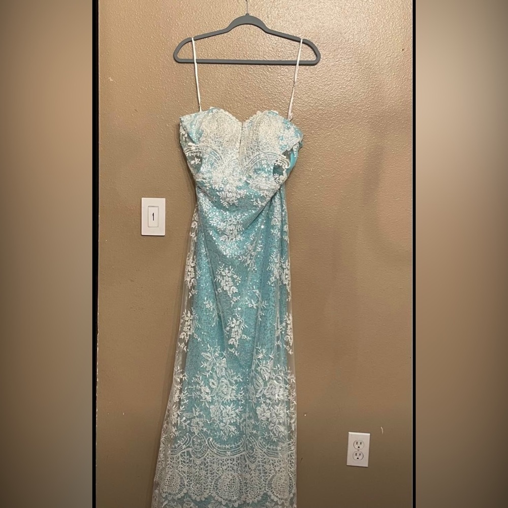 Strapless Blue Prom Dress